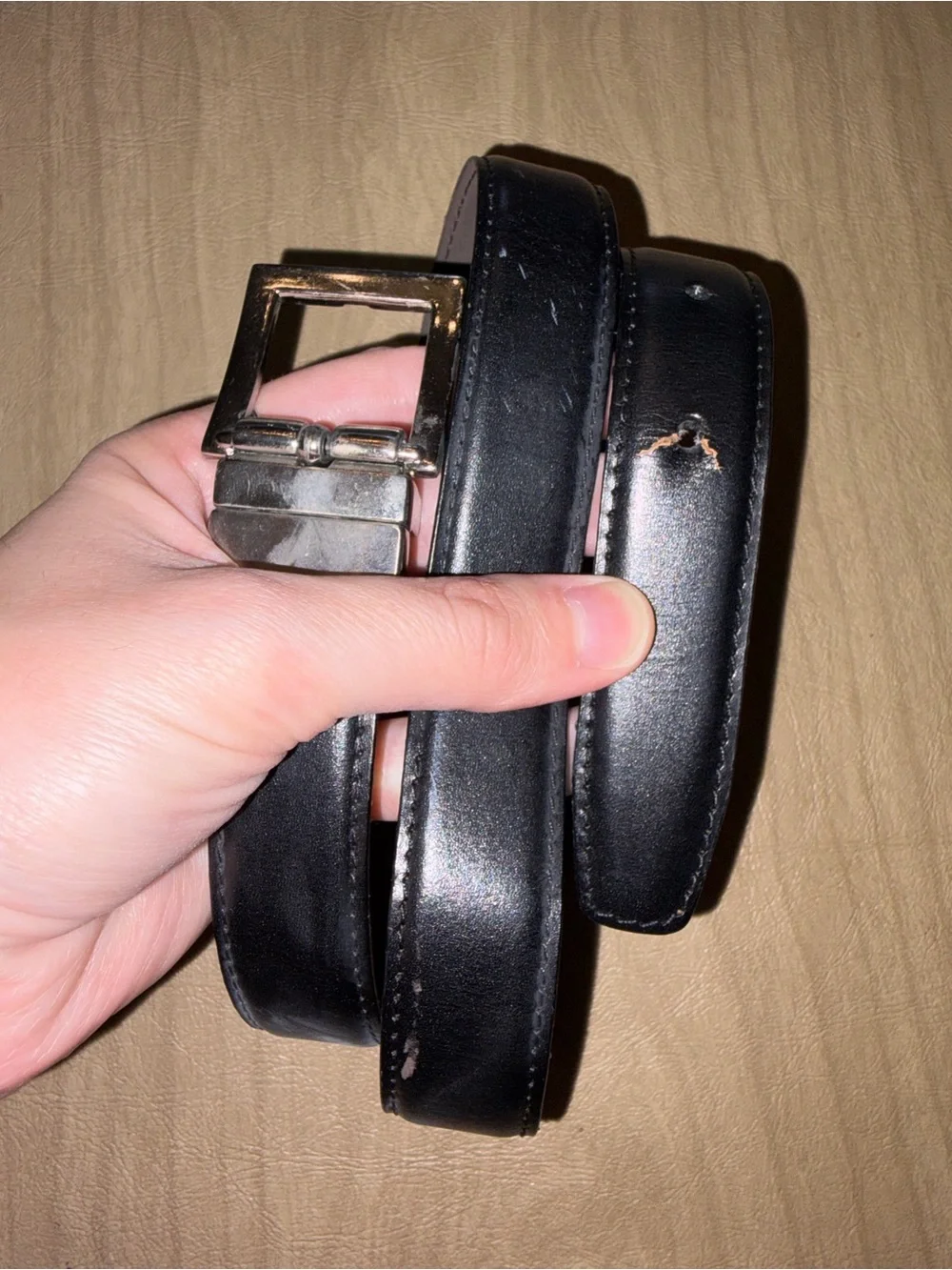 34” Classic Black Leather Men's Belt with Silver Buckle